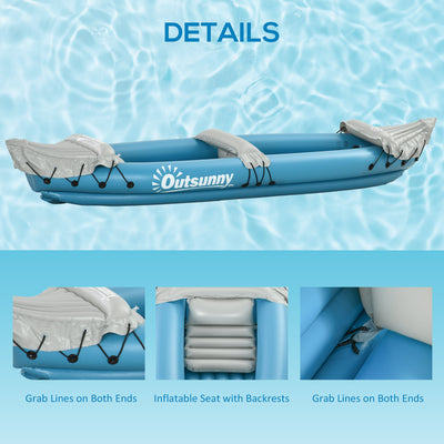 Outsunny Inflatable Kayak, Two-Person Inflatable Canoe Boat Set with Air Pump, Aluminium Oars, 318 x 80 x 50cm - Blue 