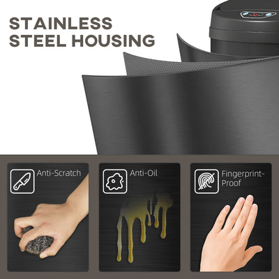 HOMCOM 30L Stainless Steel Sensor Bin - Black 