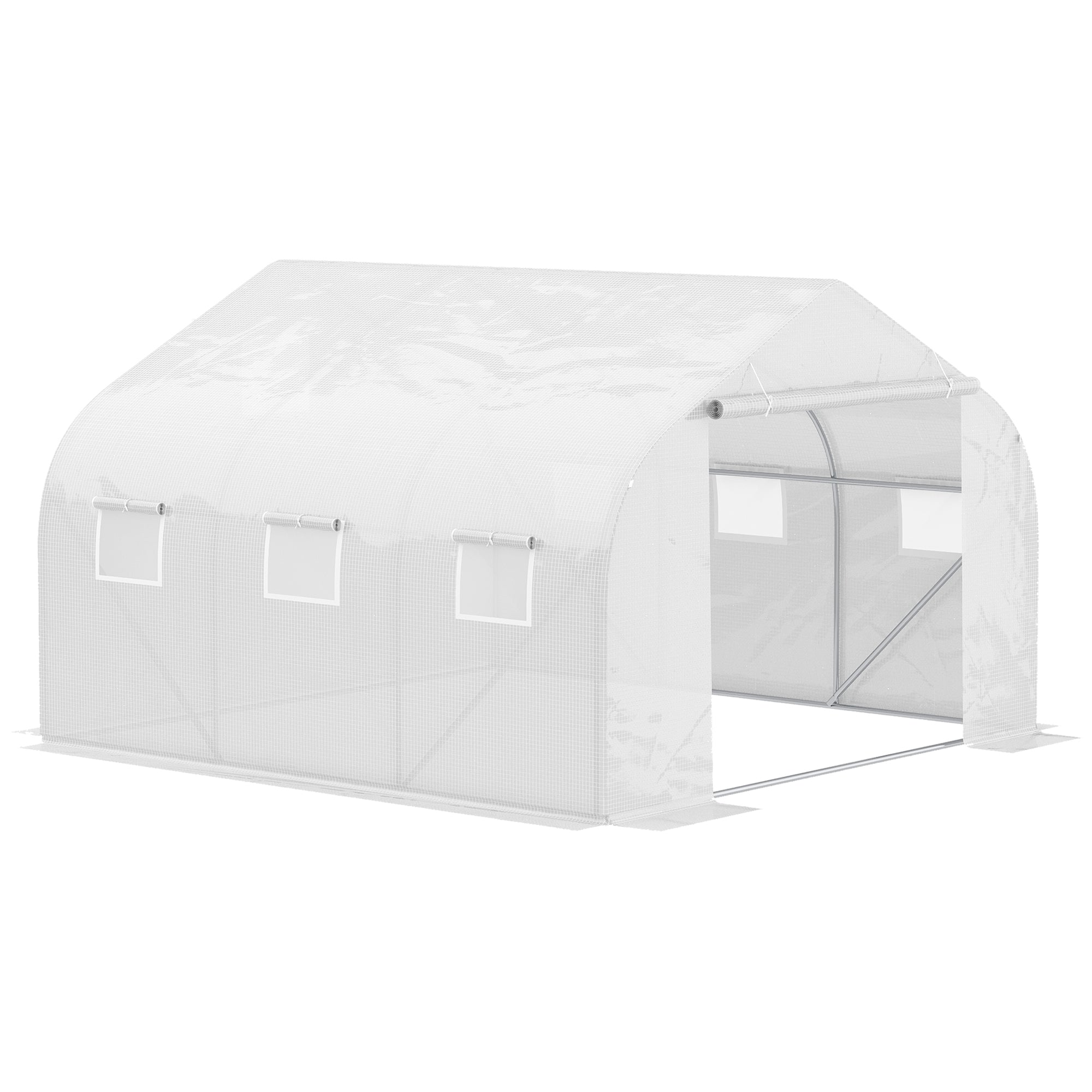 Outsunny Walk-In Polytunnel Greenhouse Warm House Garden Tunnel Shelter Plant Shed with Door and Windows, Galvanised Steel Frame, 3.5 x 3 x 2m, White 