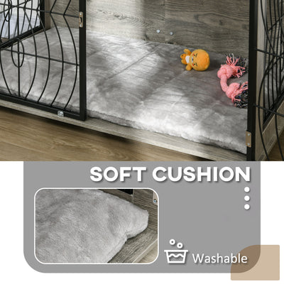 PawHut Dog Crate Furniture End Table w/ Plush Washable Cushion, Lockable Door, for Large Dogs 