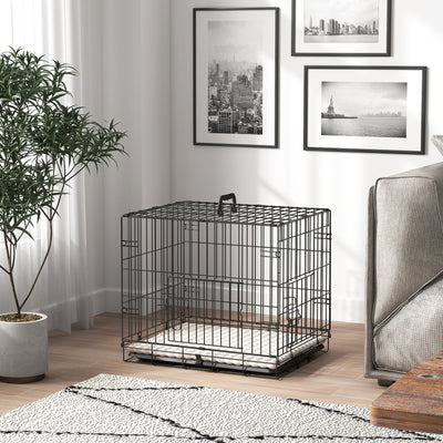 PawHut Foldable Dog Crate with Two Doors with Tray, Soft Cushion, for Extra Small Dogs, 60 x 40 x 50, Black 
