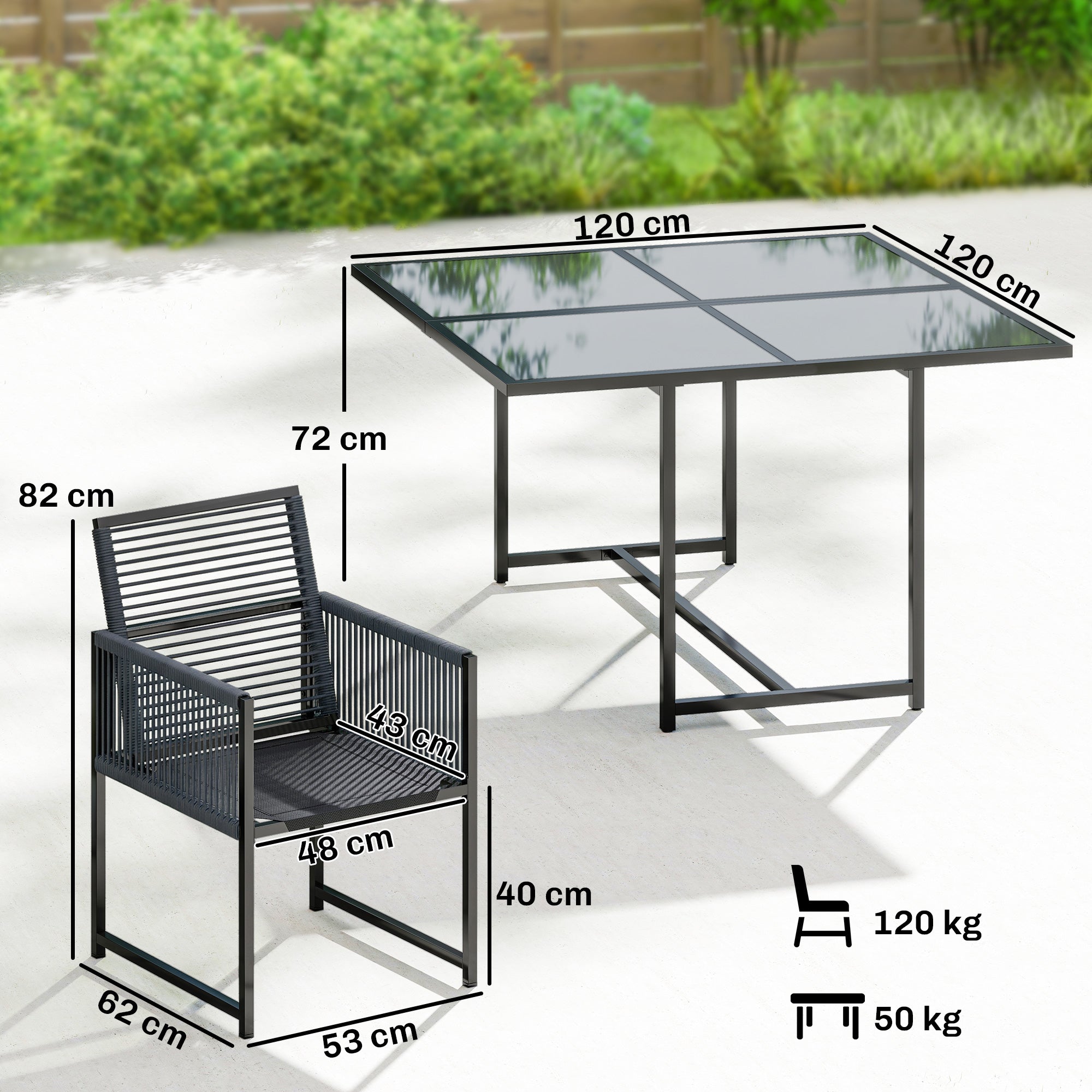 Outsunny 5 Pieces Garden Dining Set, Outdoor Patio Cube Set, 4 Seater Outdoor Table and Chairs with Foldable Backrest, Dark Grey 