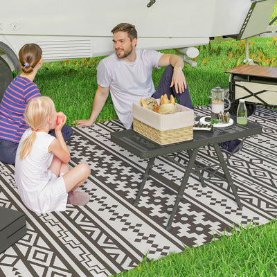 Outsunny 3 ft Folding Camping Table w/ Adjustable Heights, Outdoor Folding Picnic Table with Metal Mesh Desktop & Aluminium Legs, Portable Lightweight BBQ Table for Picnic, Garden, Party, Black 