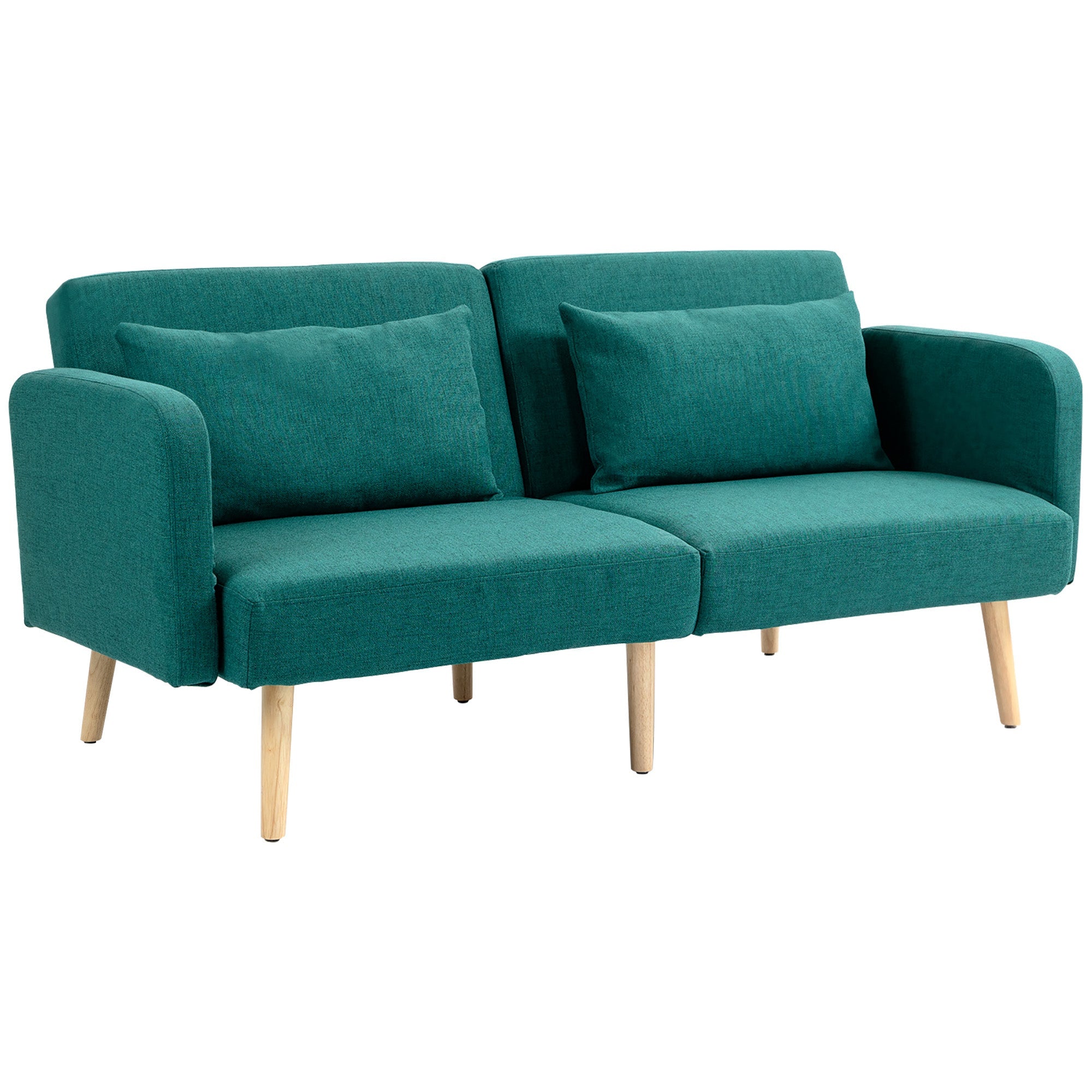 HOMCOM 2/3 Seater Sofa Bed, Convertible Bed Settee, Fabric Sofa Couch with 2 Cushions for Living Room, Guest Room, Green 