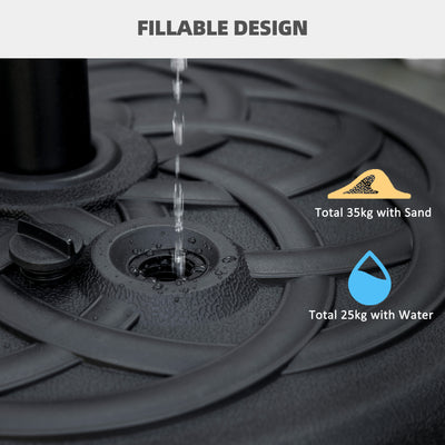 Outsunny Garden Parasol Base Holder, Outdoor Market Umbrella Stand Weight with Built-In Handle, 25kg Water or 35kg Sand Filled, Black 