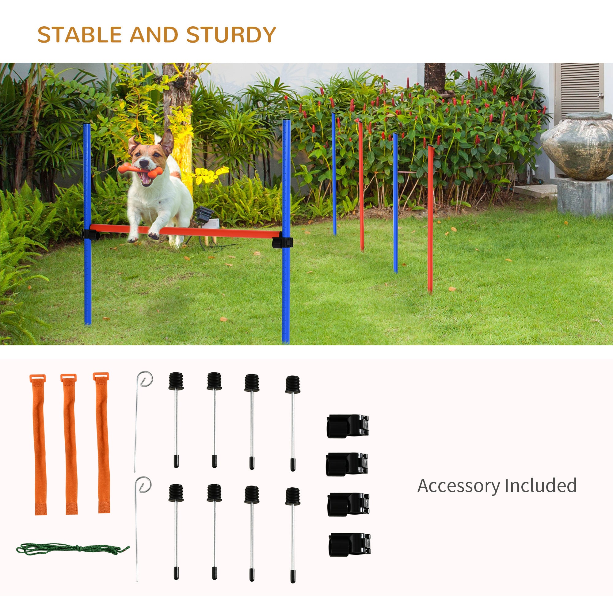 PawHut Pet Agility Training Equipment Dog Play Run Jump Obedience Training Set Adjustable (Pole + Hoop + Hurdle) 