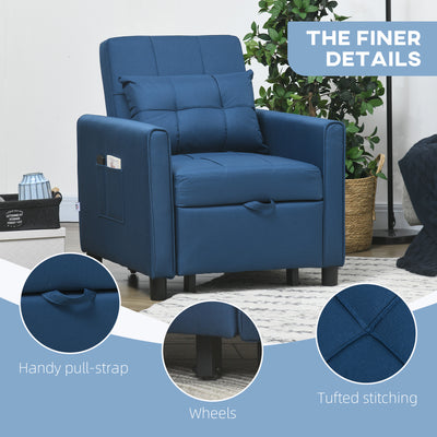 HOMCOM Linen-Look Single Chair Bed - Blue 