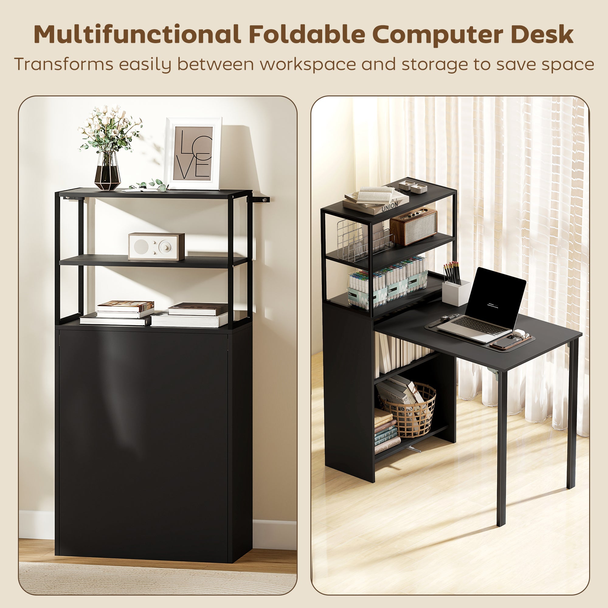 HOMCOM Folding Shelf and Work Table - Black 