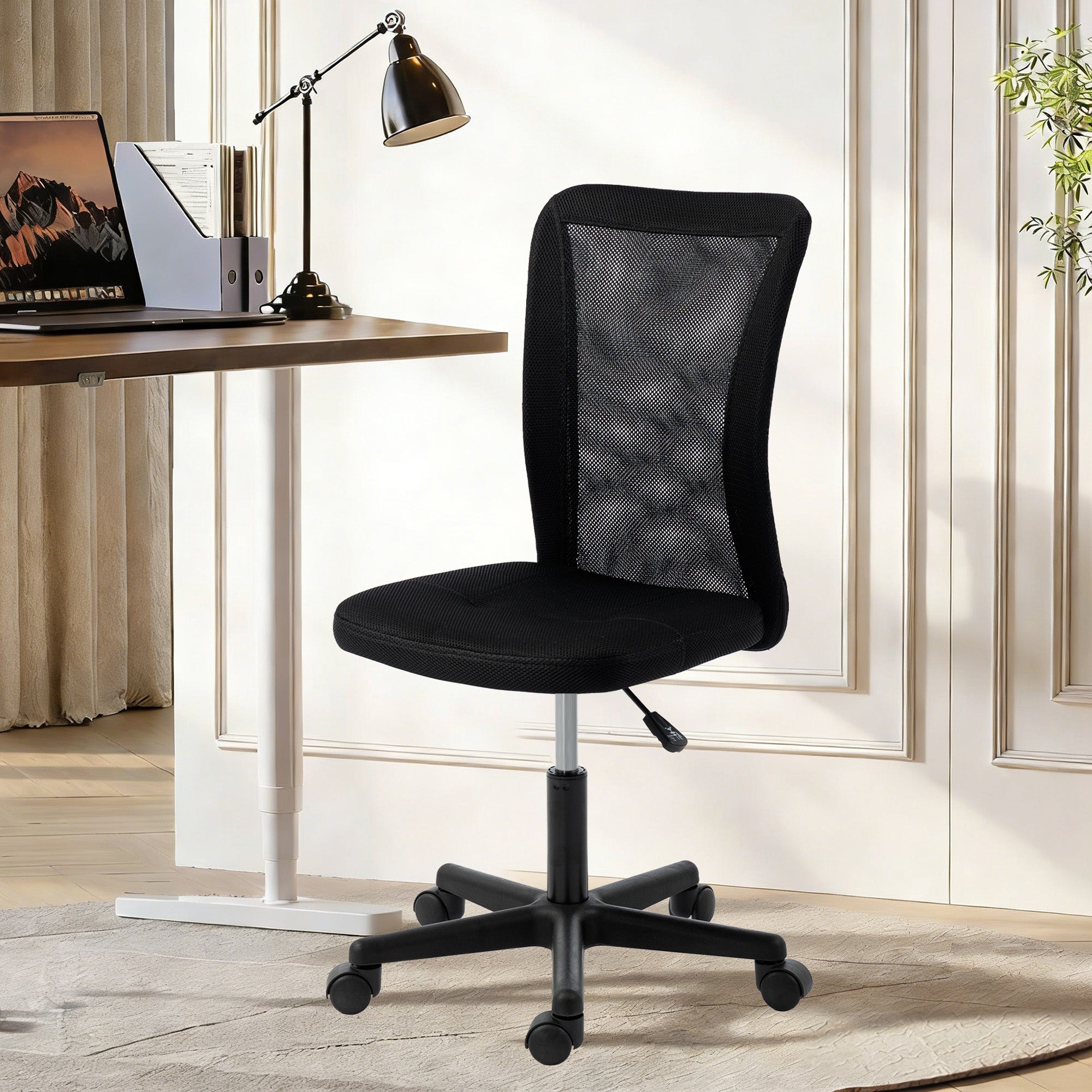 Vinsetto Computer Desk Chair, Armless Mesh Office Chair with Adjustable Height and Rolling Wheels, Black 