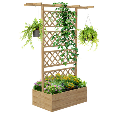 Outsunny Wooden Trellis Planter Box, Raised Garden Bed to Grow Vegetables, Herbs and Flowers, Natural Tone 