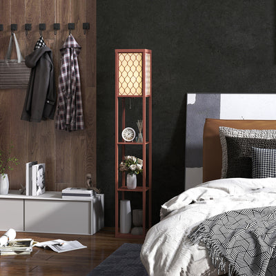 HOMCOM Three-Shelf Standing Lamp - Brown/White 