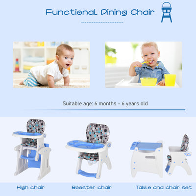 HOMCOM 2 in 1 Convertible Baby High Chair Toddler Table Chair Infant Feeding Seat Removable Food Tray Safety Harness Blue 