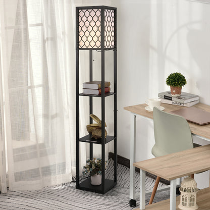 HOMCOM Shelf Floor Lamp Standing Lamp W/4-tier Wooden Open Shelves,26L x 26W x 160Hcm-Black/White 