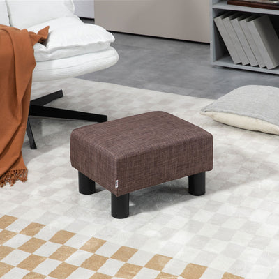 HOMCOM Linen Fabric Footstool Ottoman Cube with 4 Plastic Legs, Brown 