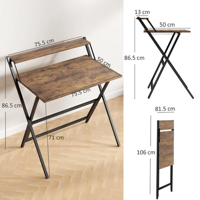 HOMCOM 81.5 cm Folding Computer Desk with Monitor Shelf - Rustic Brown 