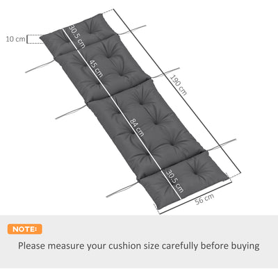 Outsunny Sun Lounger Cushion Only, 190x56x10cm Garden Lounge Chair Cushion, UPF20+ 220gsm Fabric, Thick Sunbed Replacement Cushion with 6 Ties, Dark Grey 