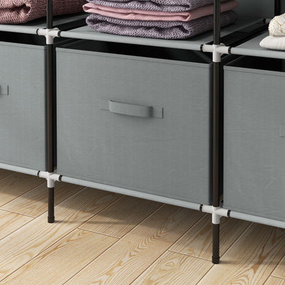 HOMCOM Fabric Wardrobe for Bedroom, Portable Cloth Wardrobe with 10 Compartments, 2 Hanging Rails and 4 Fabric Drawers, 166 x 42.5 x 169.5cm, Dark Grey 