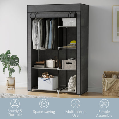 HOMCOM Rail and Six Shelf Fabric Wardrobe - Dark Grey 