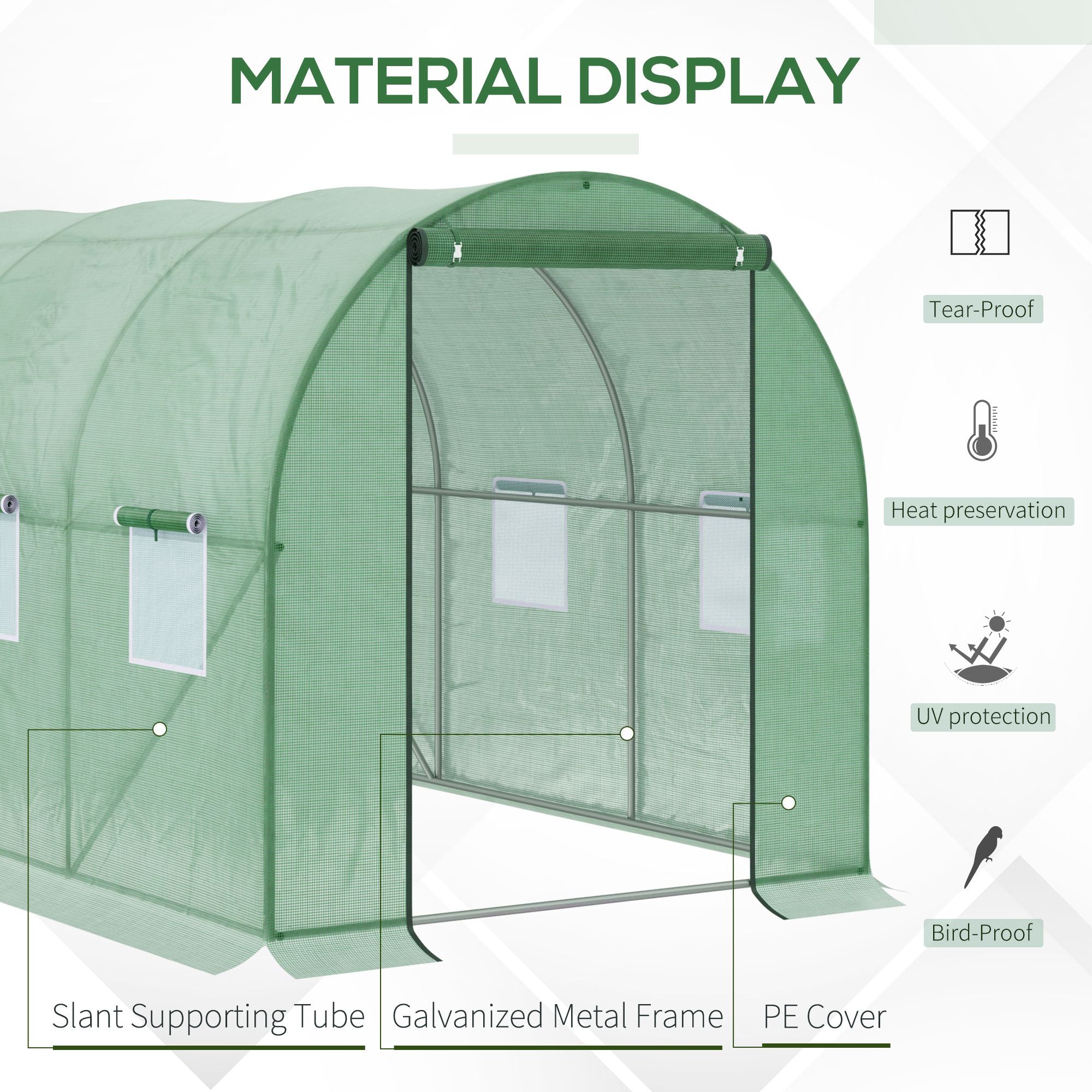 Outsunny Walk-in Polytunnel Greenhouse, Outdoor Garden Tunnel Greenhouse Tent with Zipped Roll-Up Door and 6 Mesh Windows, 3 x 2M 