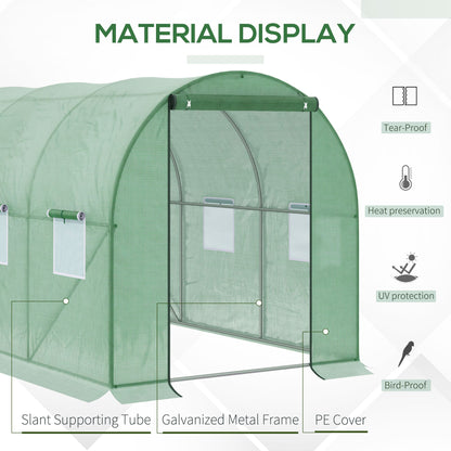 Outsunny Walk-in Polytunnel Greenhouse, Outdoor Garden Tunnel Greenhouse Tent with Zipped Roll-Up Door and 6 Mesh Windows, 3 x 2M 