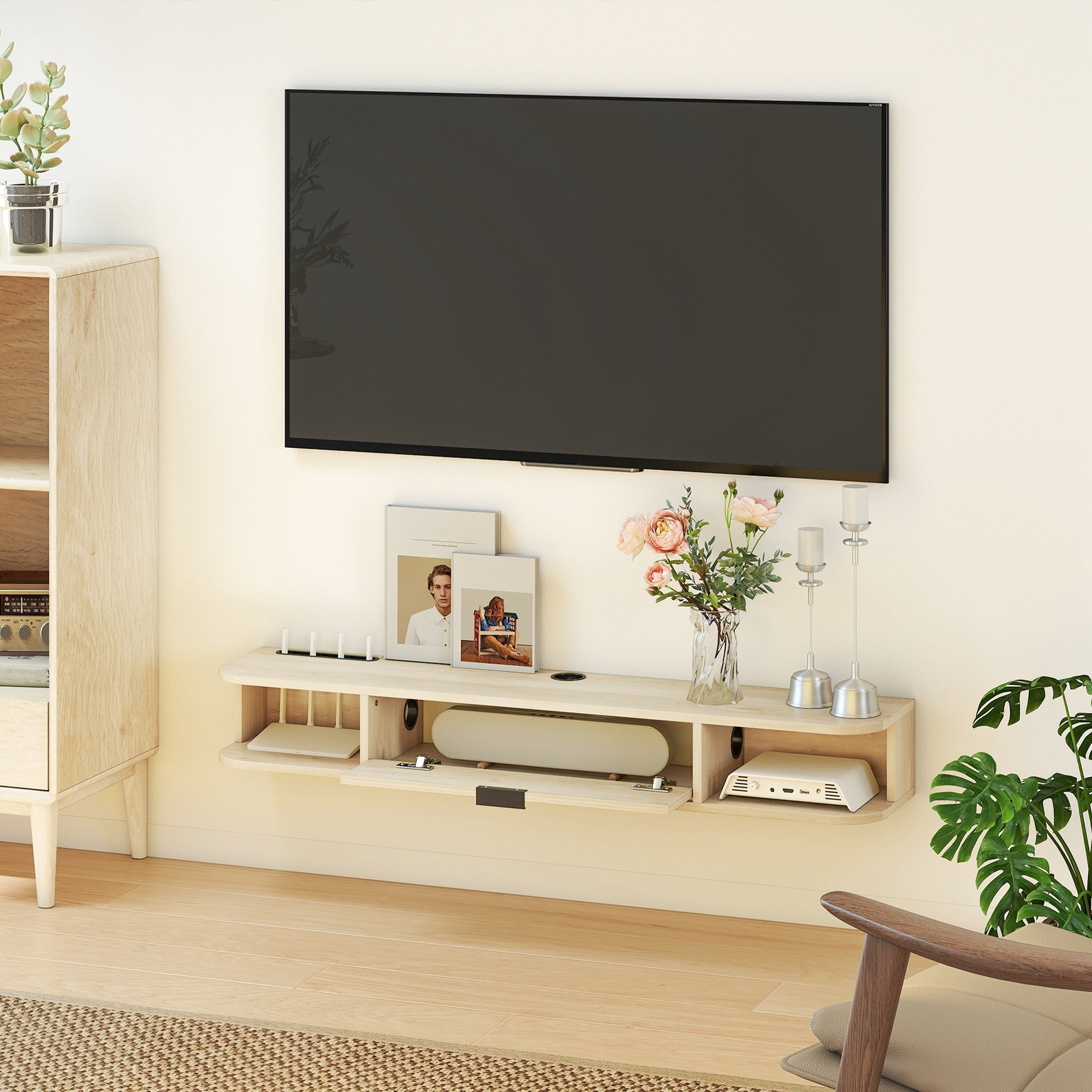 HOMCOM 120 cm Floating TV Unit for TVs up to 50 Inch - Natural 