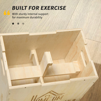 HOMCOM 3-in-1 Wooden Plyo Box, Plyometric Jump Box with Handle Openings for Home Gym, Workout Training, Natural 
