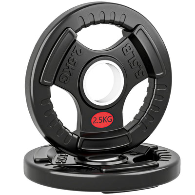 SPORTNOW Olympic Weight Plates, 2"/5cm Weight Disc Pair with Tri-Grips, 2 x 2.5kg Dumbbell Plates for Weightlifting and Strength Training Home Gym Fitness Workout, Black 