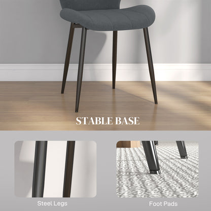 HOMCOM Set of Four Flannel Relaxed Tub Dining Chairs - Dark Grey