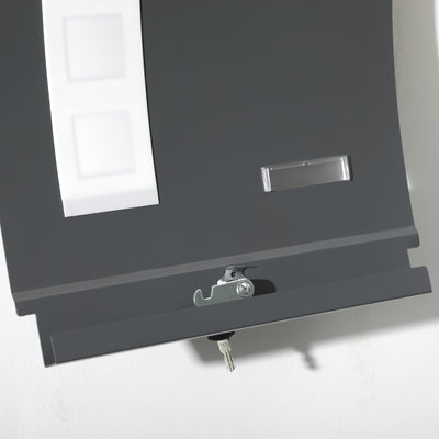 HOMCOM Wall Mounted Letter Box, Weatherproof Post Box for Outside Wall, Modern Mailbox with 2 Keys and Nameplate, Anthracite Grey 