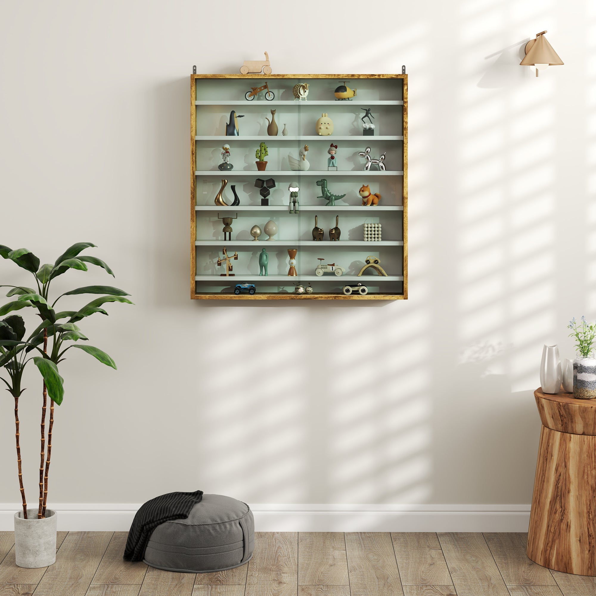 HOMCOM Six Shelf Display Cabinet, with Glass Doors - Brown 