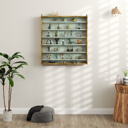 HOMCOM Six Shelf Display Cabinet, with Glass Doors - Brown 
