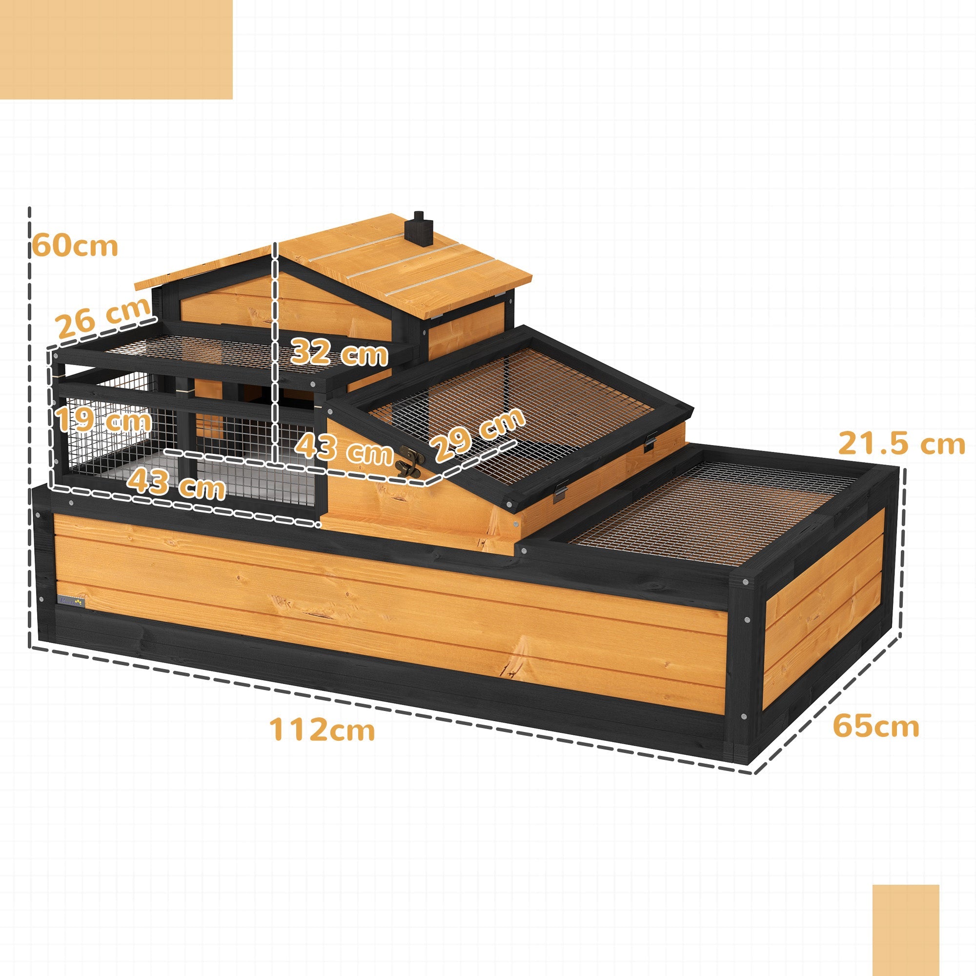 PawHut Wooden Tortoise House with Balcony, Tray, Roof, for Indoor and Outdoor, Yellow 