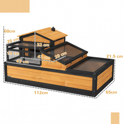 PawHut Wooden Tortoise House with Balcony, Tray, Roof, for Indoor and Outdoor, Yellow 