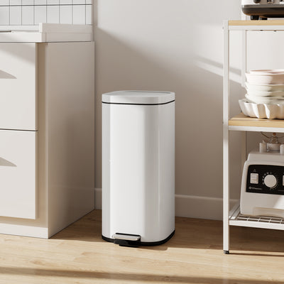 HOMCOM 30L Kitchen Bin, Compact Pedal Bin with Soft-Close and Stay-Open Lid, Removable Bucket for Kitchen, Home, Office, Cream 