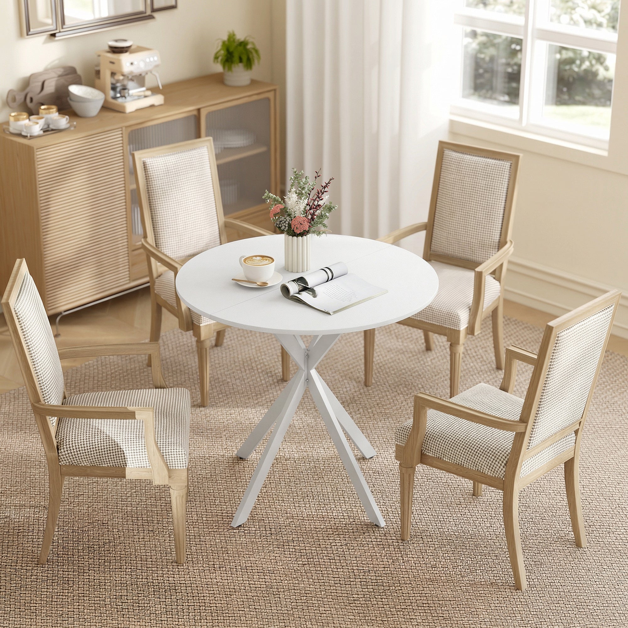 HOMCOM 80cm Industrial Round Dining Table - White 