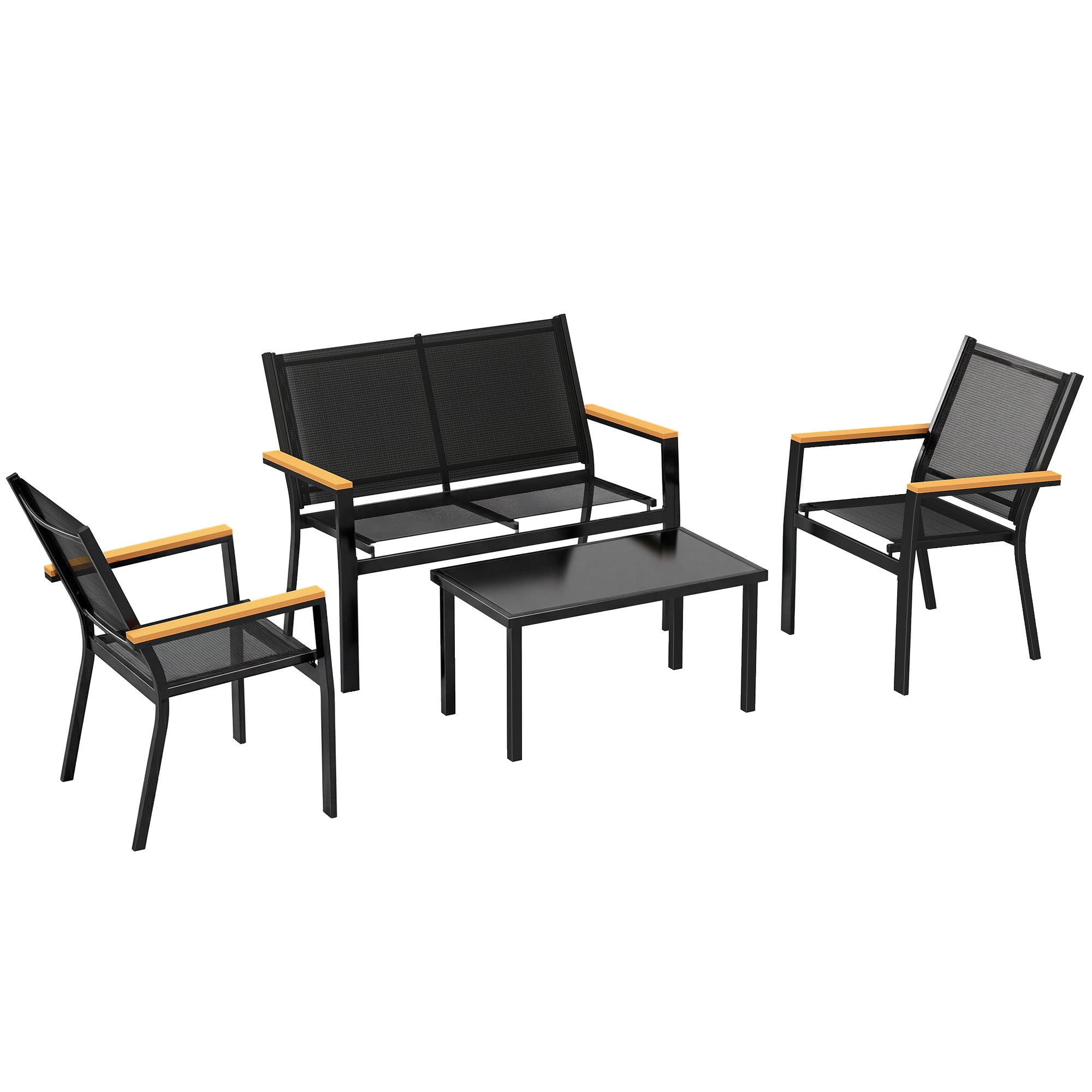 Outsunny Outdoor Sofa 4 Seater Garden Sofa Set with Loveseat 2 Chairs and Coffee Table Black 
