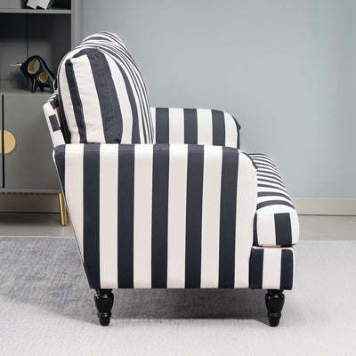 HOMCOM Modern Cuddle Chair, Velvet Single Sofa Armchair with Stripe, Turned Legs and Wide Seat, Upholstered Snuggle Chair for Living Room, Bedroom, Black and White 