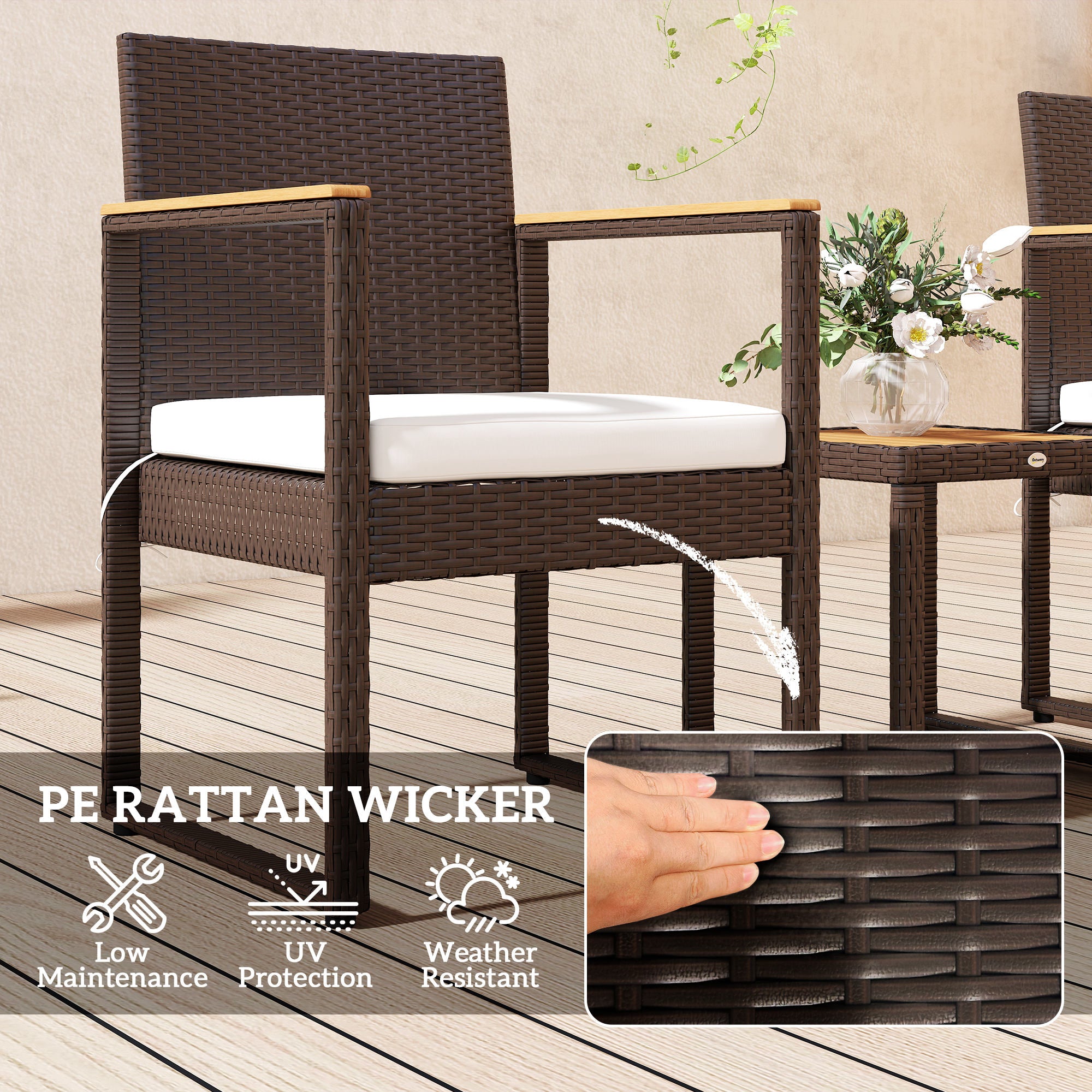 Outsunny Three-Piece Rattan Chair Set - White