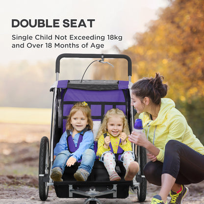 HOMCOM Baby Bike Trailer with 5 Point Harness, Steel Frame, Reflectors, Safety Flag, Hitch Coupler, Purple