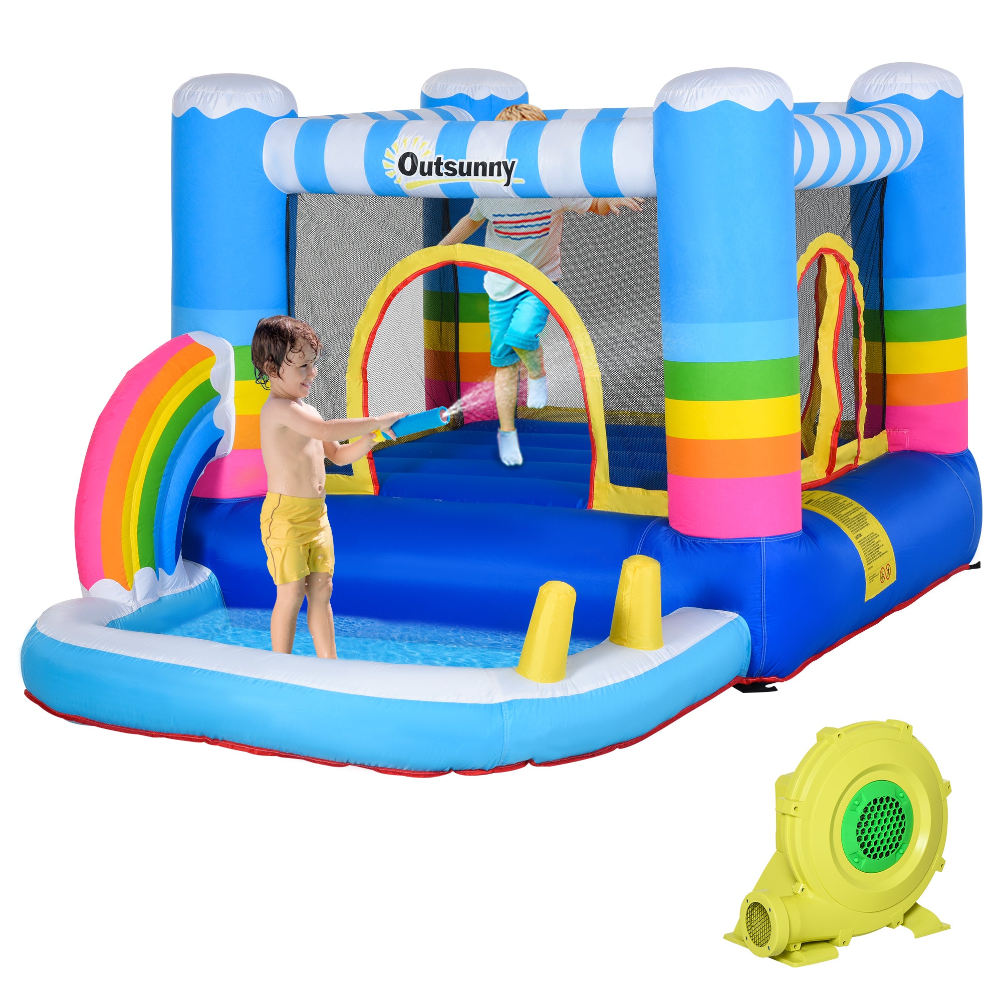 Outsunny Kids Bounce Castle Inflatable House with Trampoline Pool Climbing Wall with Inflator Carrybag, 2.8 x 1.7 x 1.55m 