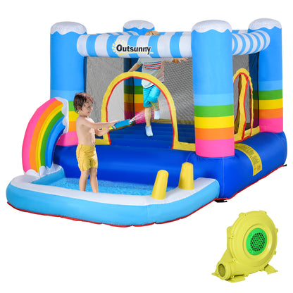 Outsunny Kids Bounce Castle Inflatable House with Trampoline Pool Climbing Wall with Inflator Carrybag, 2.8 x 1.7 x 1.55m 