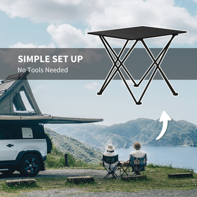 Outsunny Folding Camping Table, Lightweight Metal Picnic Table with Carry Bag, Foldable Table for Outdoor Camping, Picnic, Hiking, BBQ, Fishing, Black 