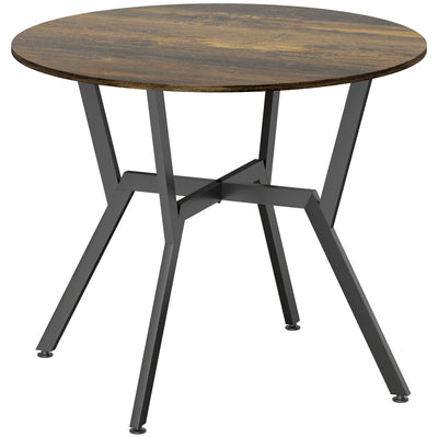 HOMCOM Dining Table, Round Kitchen Table with Black Legs, Anti-slip Foot Pads for Living Room, Dining Room 90 x 76 cm, Rustic Brown 