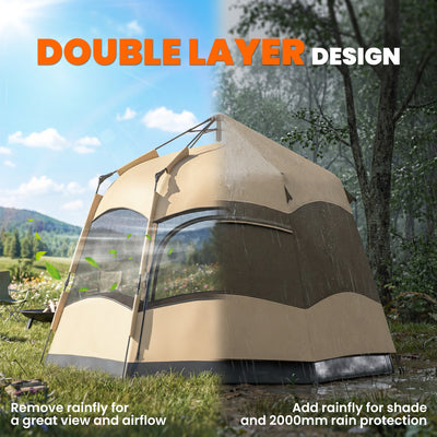Outsunny Double Layer Instant Pop Up Tent with Rainfly, Portable Camping Shelter with Sewn-in Groundsheet and Carry Bag, Brown 