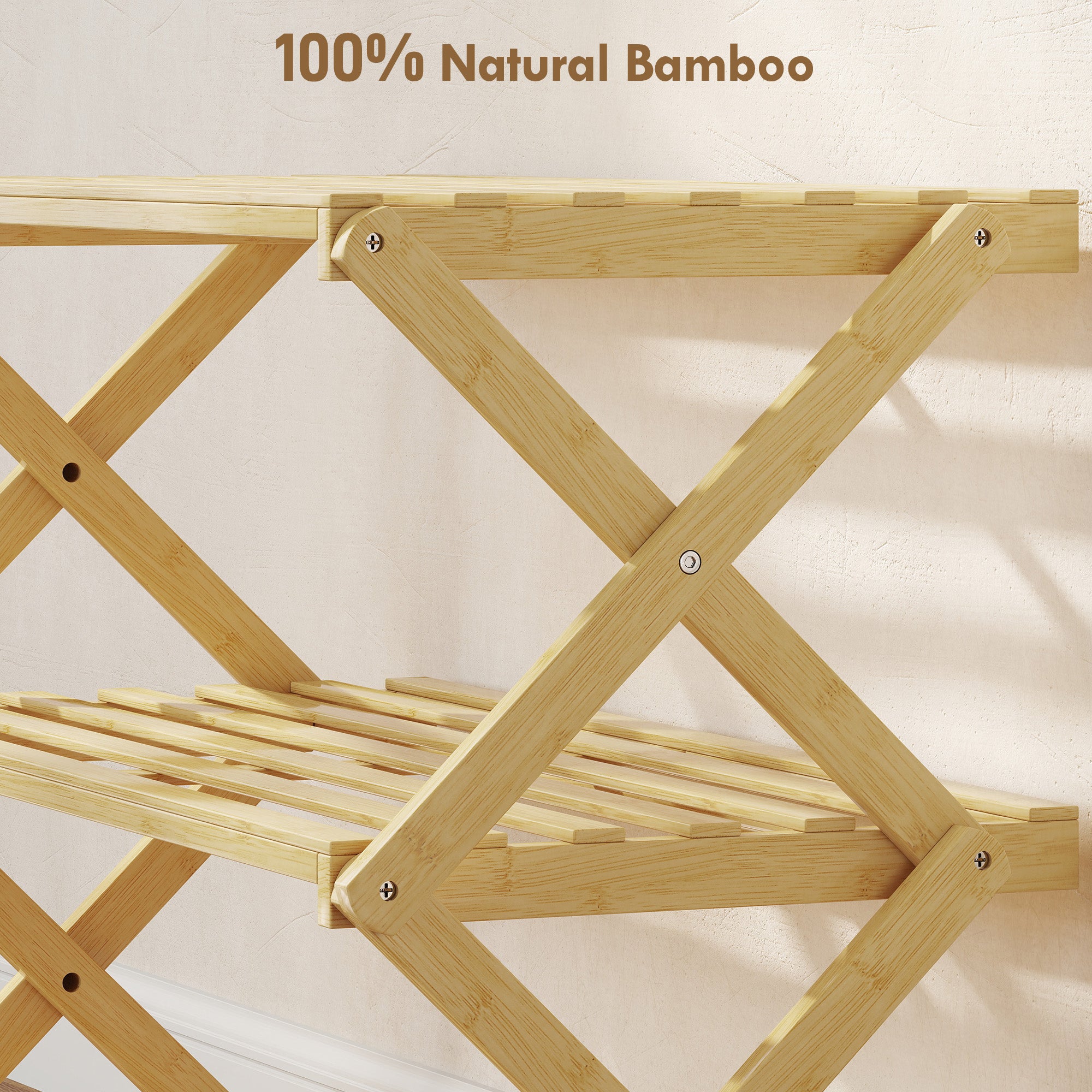 HOMCOM Three-Tier Folding Bamboo Shoe Rack - Natural Finish 