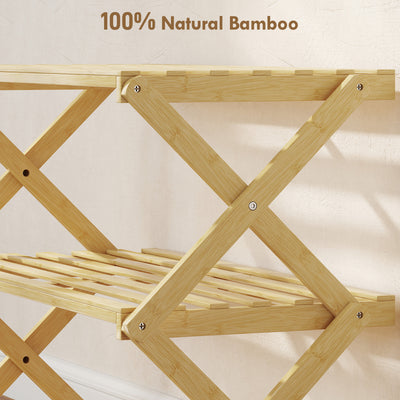 HOMCOM Three-Tier Folding Bamboo Shoe Rack - Natural Finish 