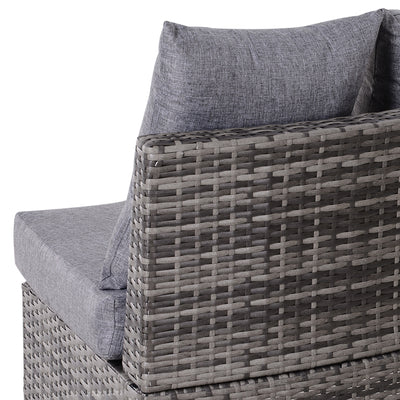 Outsunny 5 Pieces Rattan Garden Furniture Set, 4 Seater Half-Round Garden Sofa Set with Thickened Cushions, Wicker Conservatory Furniture with 4 Chairs, Rattan Coffee Table and Pillows, Grey 