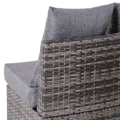 Outsunny 5 Pieces Rattan Garden Furniture Set, 4 Seater Half-Round Garden Sofa Set with Thickened Cushions, Wicker Conservatory Furniture with 4 Chairs, Rattan Coffee Table and Pillows, Grey 