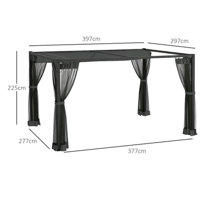 Outsunny 3 x 4m Aluminium Frame Pergola, with Retractable Roof - Dark Grey 
