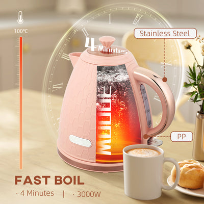 HOMCOM 3kW Rapid Boil Honeycomb Kettle - Light Pink 